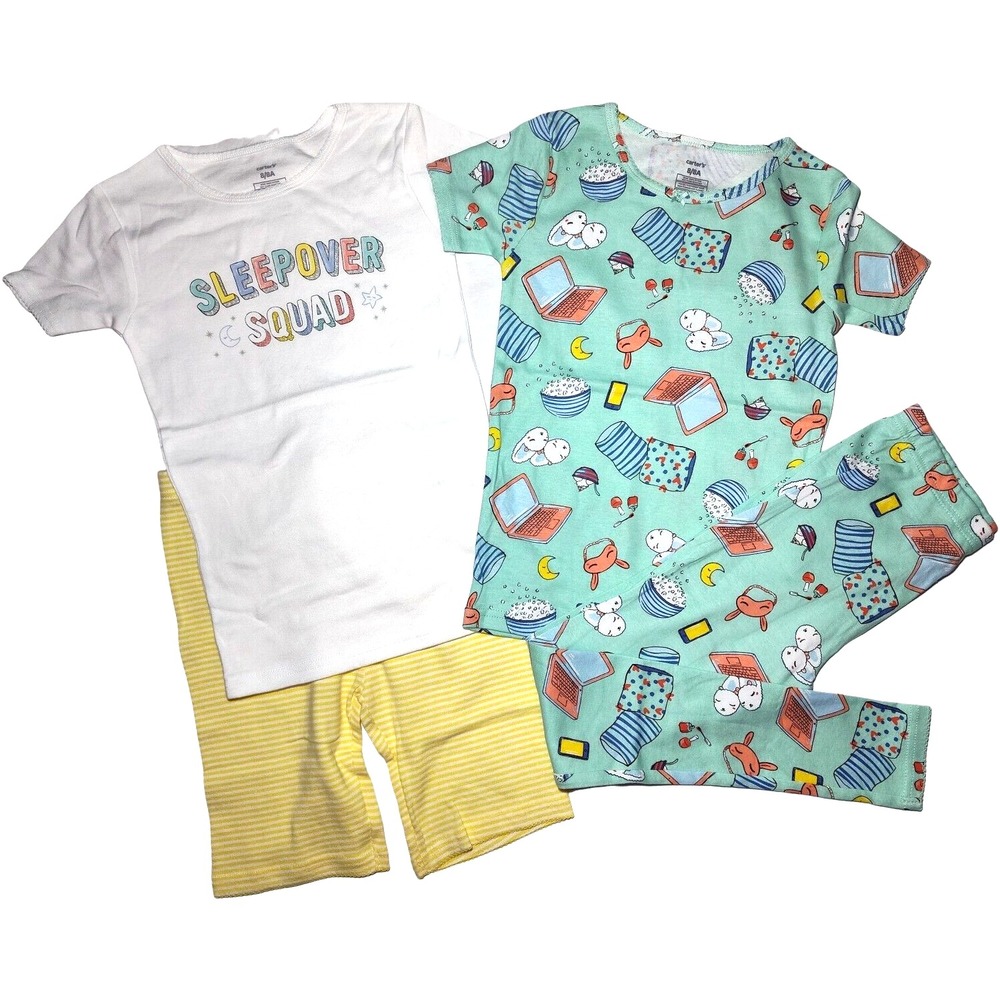 Carter's‎ Girls Sz 8 Pajama 4pc Lot Sleepover Squad Slumber Shorts Cotton NWT